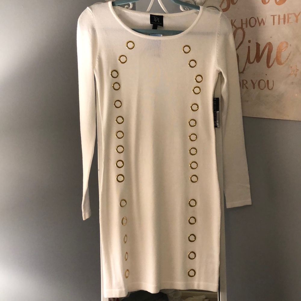 Brand new w tags white sweater dress w gold detail